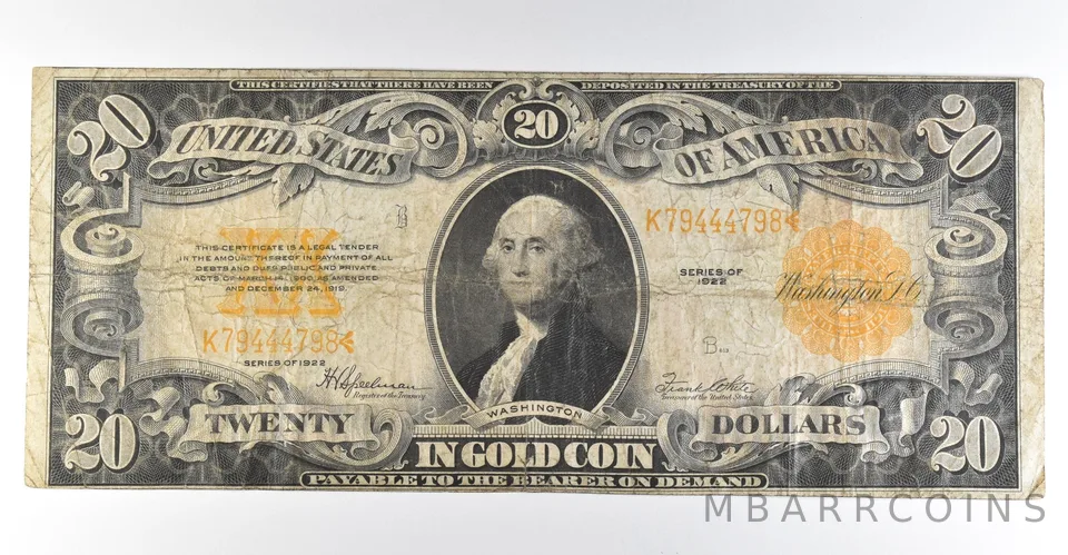 1922 $20 Gold Certificate Large Note Yellow Seal *8362