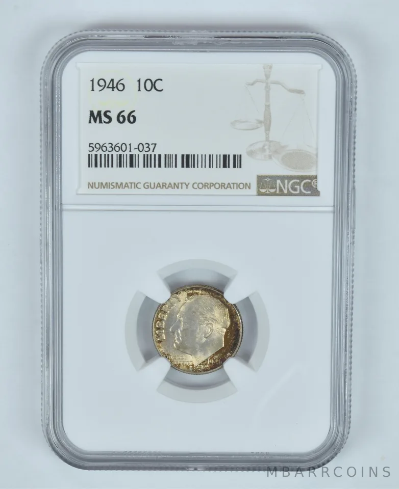 MS66 1946 Roosevelt Dime - Graded NGC Toned! a9040