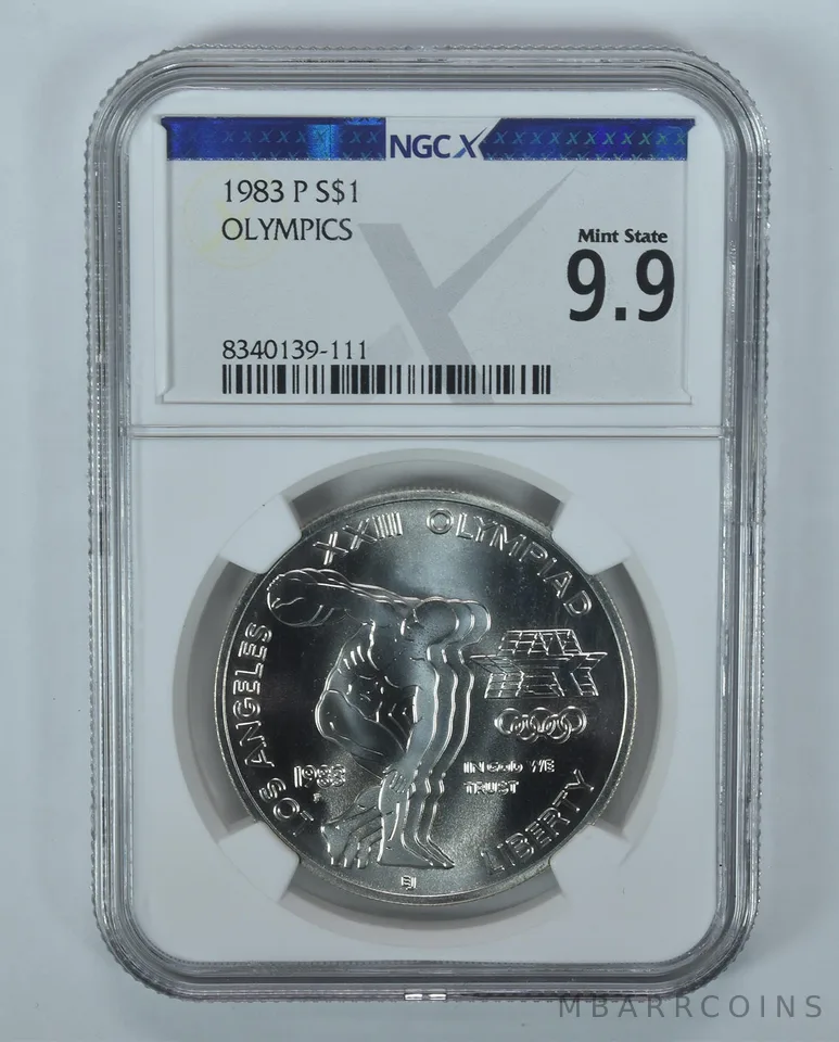 1983-P Olympic Discus Commemorative Silver Dollar Mint State 9.9 NGC X NGCX