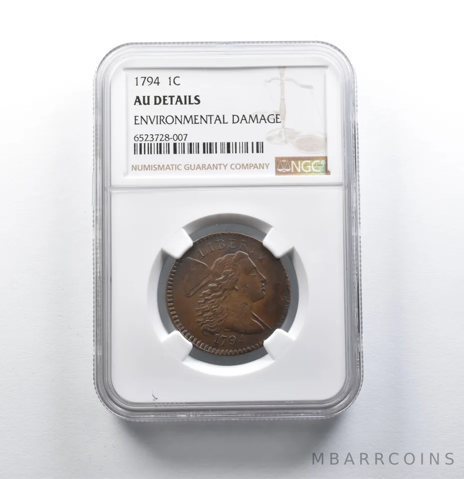 AU Details 1794 Liberty Cap Large Cent Environmental Damage NGC *2780