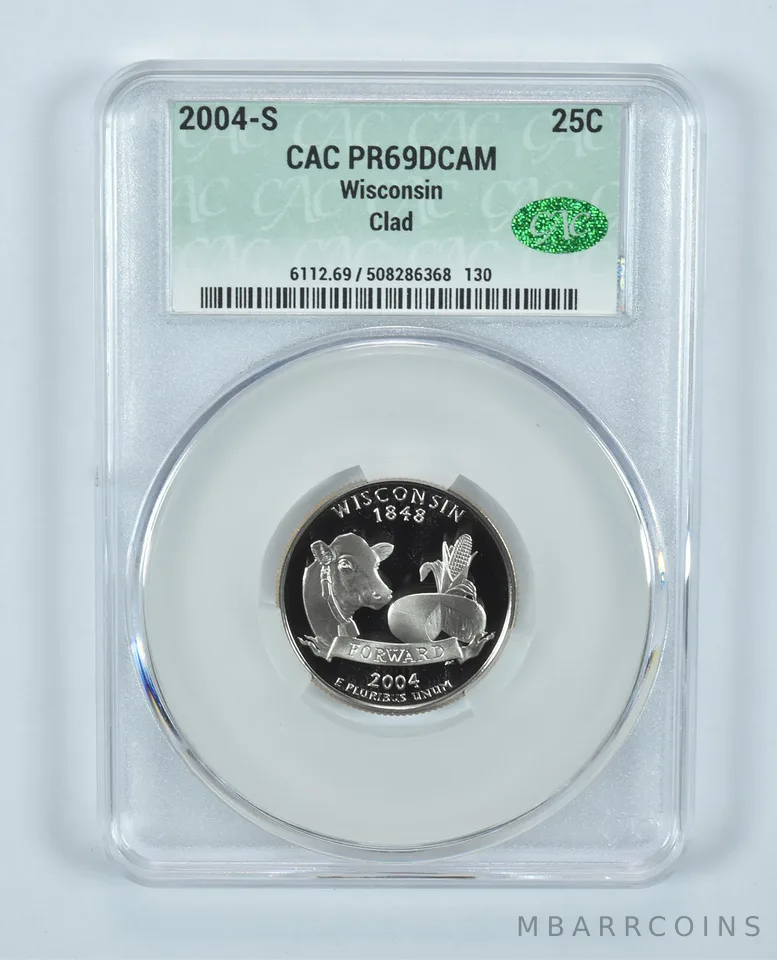 2004-S Washington State Quarter Wisconsin CLAD PR69 DCAM CAC CACg