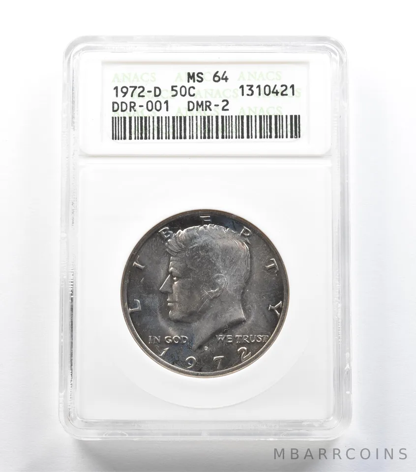 1972-D Kennedy Half Dollar DDR-001 DMR-2 MS64 ANACS a1472