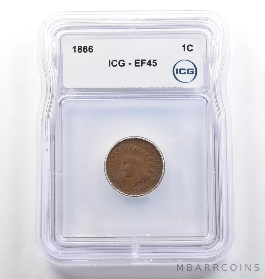 1866 Indian Head Cent EF45 ICG *4100