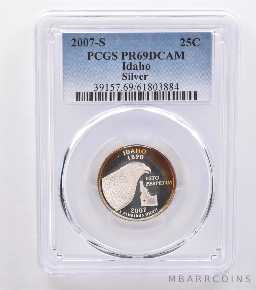 2007-S Washington State Quarter Idaho Silver PR69 PCGS Peripheral Tone *8764