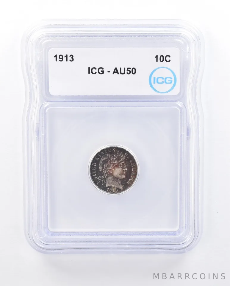 1913 Barber Dime AU50 ICG Beautiful Tone a4878