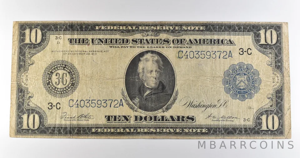 1914 $10 Philadelphia PA FRN Large Note Blue Seal *3633