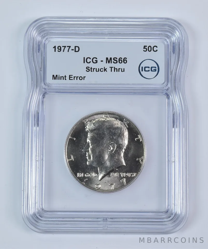 1977-D Kennedy Half Dollar Mint Error Struck Thru MS66 ICG *9342