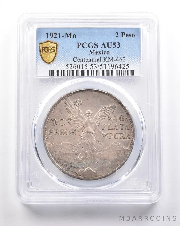 1921 Mo Mexico 2 Pesos Silver Centennial AU53 PCGS a5388
