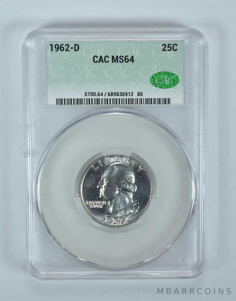 1962-D Washington Quarter MS64 CAC CACg