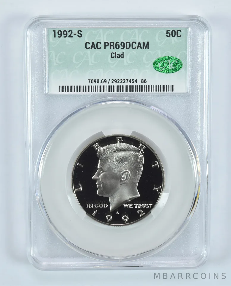 1992-S Kennedy Half Dollar CLAD PR69 DCAM CAC CACg