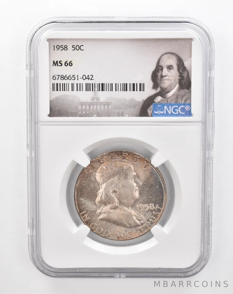1958 Franklin Half Dollar MS66 NGC Beautiful Tone *2848