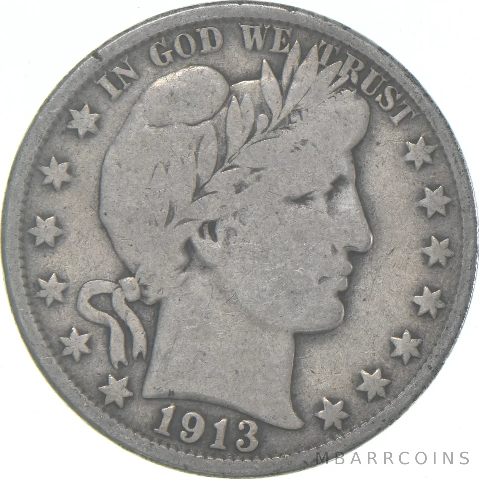 1913-D Barber Half Dollar Average Circ 90% Silver