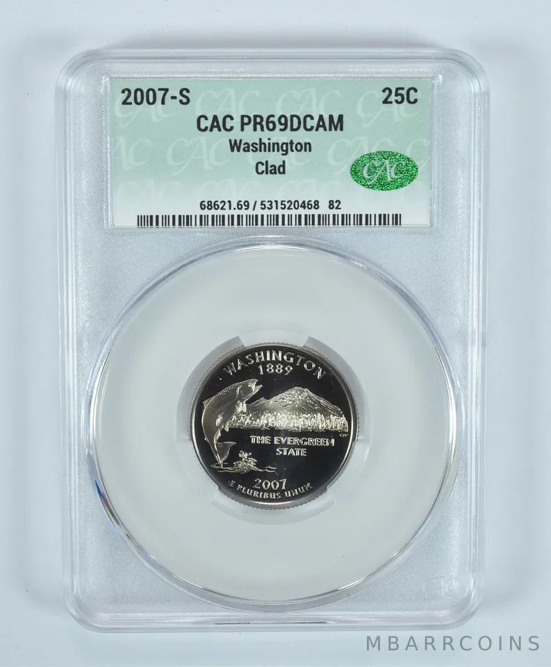 2007-S Washington State Quarter Washington CLAD PR69 DCAM CAC CACg