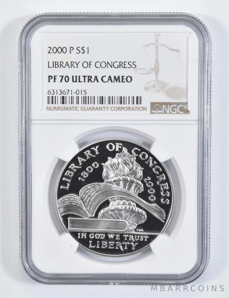 2000-P Library of Congress Commemorative Proof Silver Dollar PF70 NGC