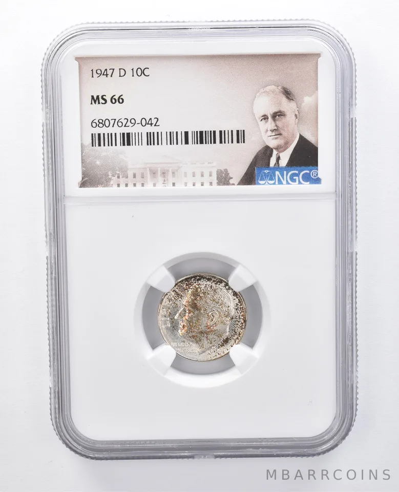 1947-D Roosevelt Dime MS66 NGC Beautiful Tone *7954