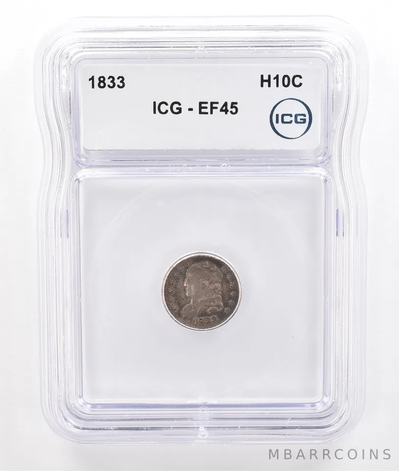 1833 Capped Bust Half Dime EF45 ICG Beautiful Tone *7208
