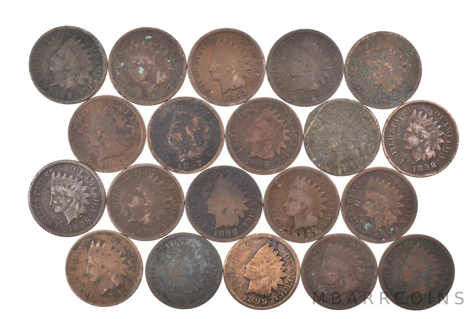Lot 20 1800's 1890-1899 Indian Head Penny Cents US Coin Collection 2/5 Roll *495