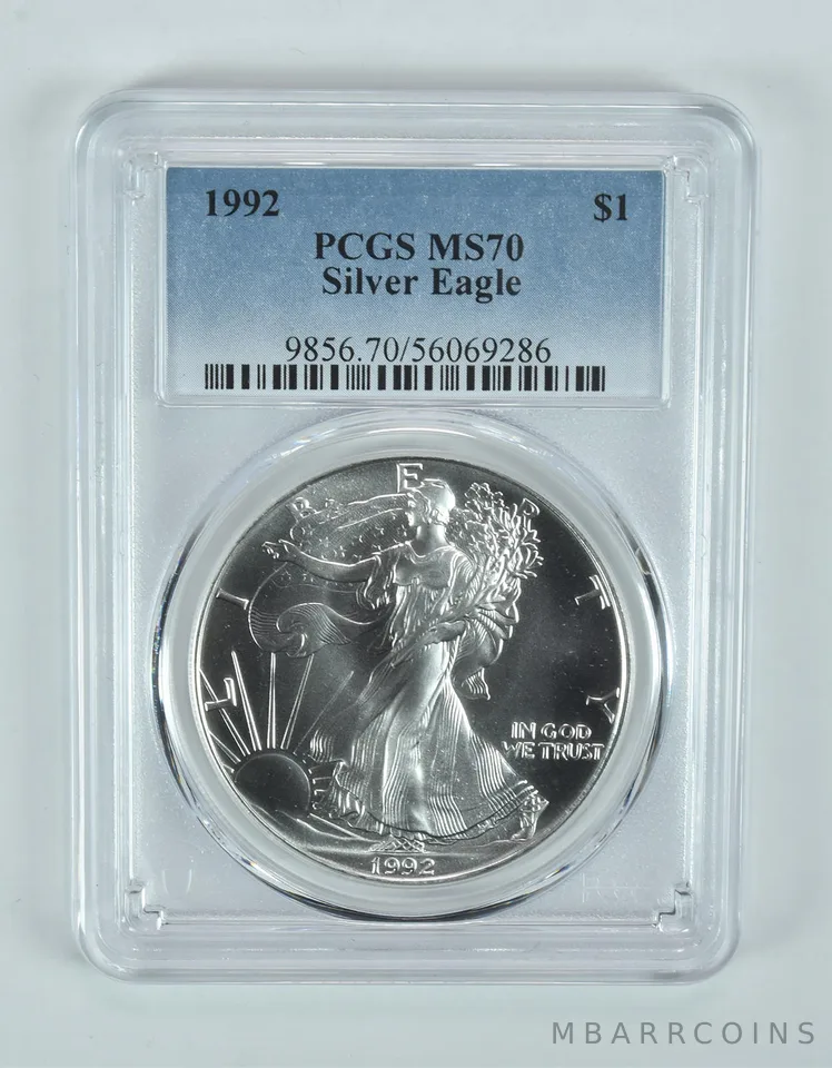 1992 American Silver Eagle MS70 PCGS Blue Label