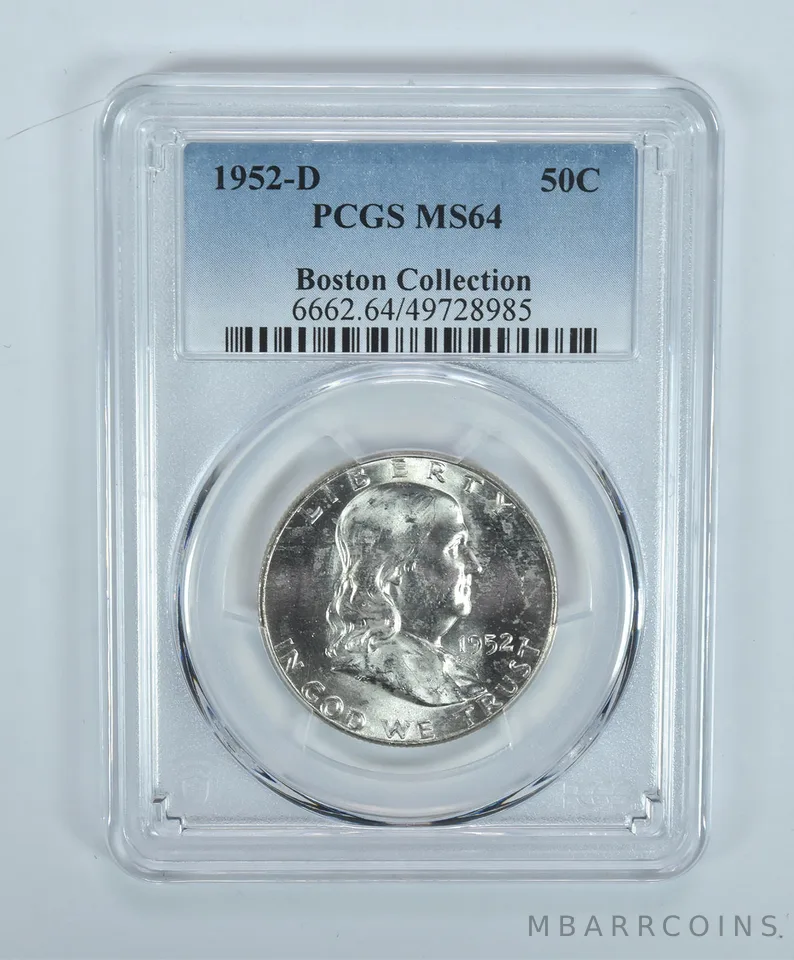 1952-D Franklin Half Dollar Boston Collection MS64 PCGS Blue Label