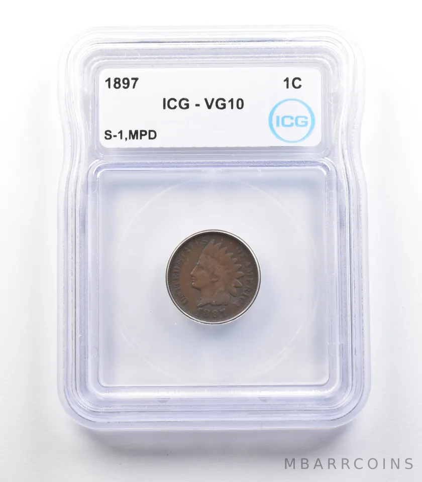 1897 Indian Head Cent Mint Error S-1 MPD VG10 ICG *2337