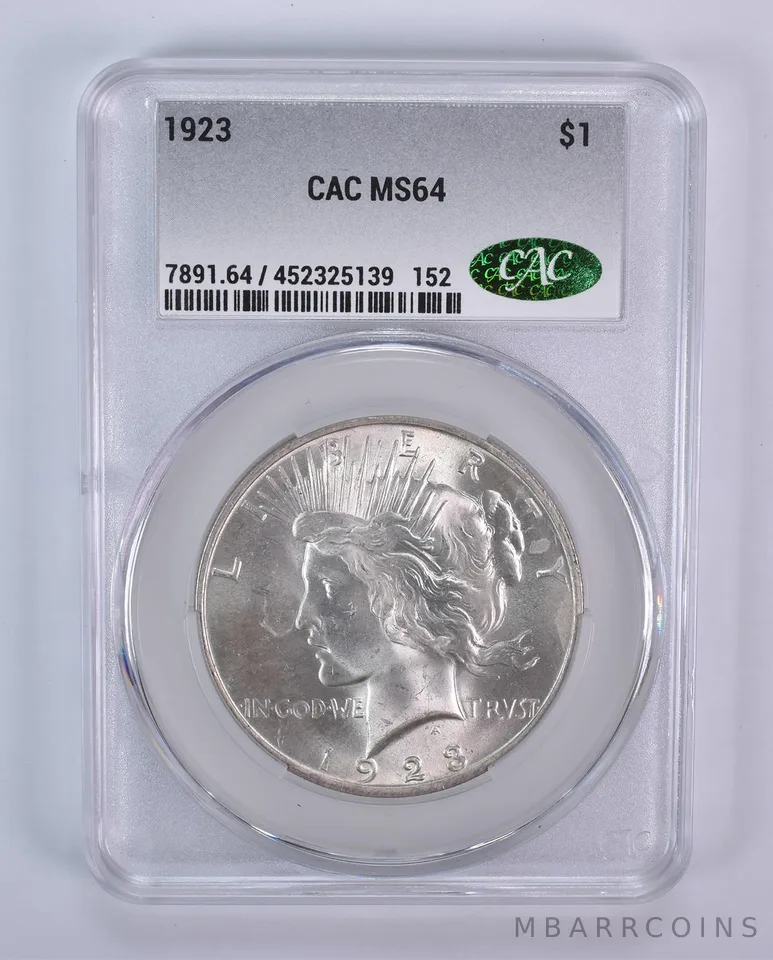 1923 Peace Silver Dollar MS64 CAC CACg