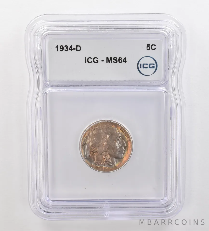 1934-D Indian Head Buffalo Nickel MS64 ICG Beautiful Tone *3195