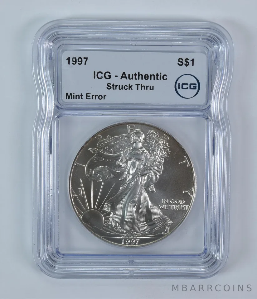 1997 American Silver Eagle Mint Error Struck Thru Authentic ICG