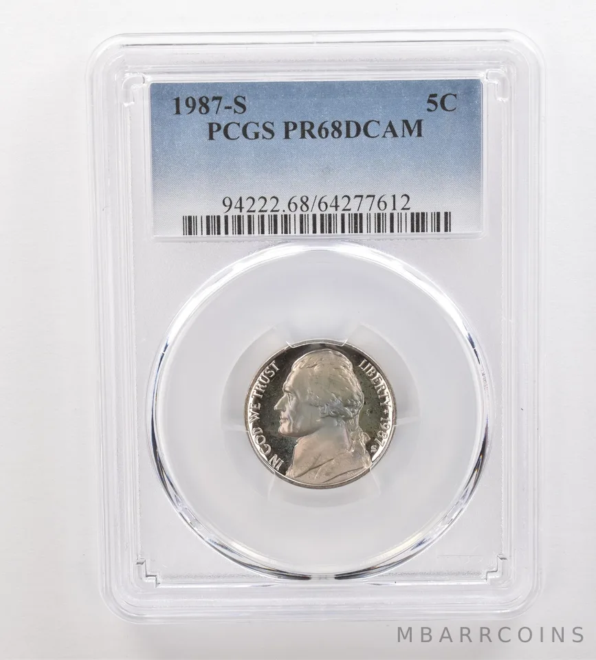 1987-S Jefferson Nickel PR68 DCAM PCGS Beautiful Tone *3293