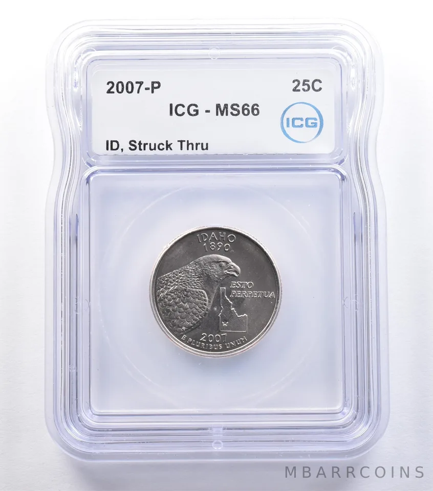 2007-P Washington State Quarter Idaho Mint Error Struck Thru MS66 ICG *9597