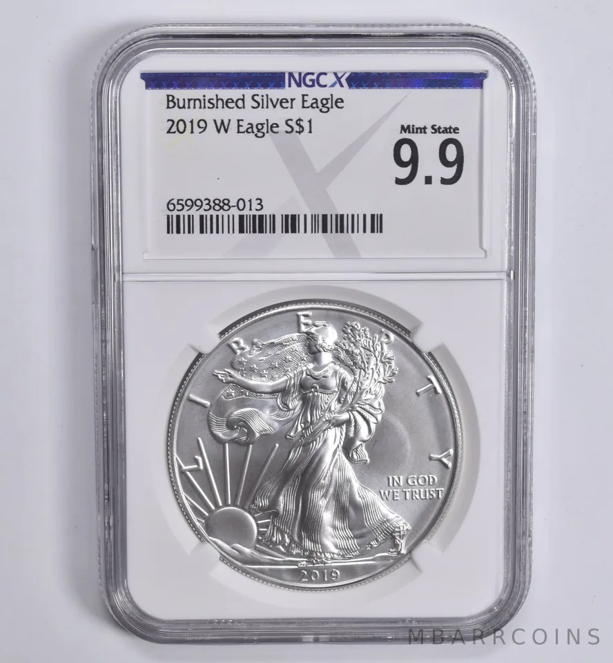 2019-W Burnished Silver Eagle Mint State 9.9 NGC X NGCX ALMOST PERFECT