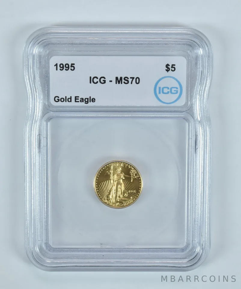 1995 $5 American Gold Eagle 1/10 Oz Gold MS70 ICG