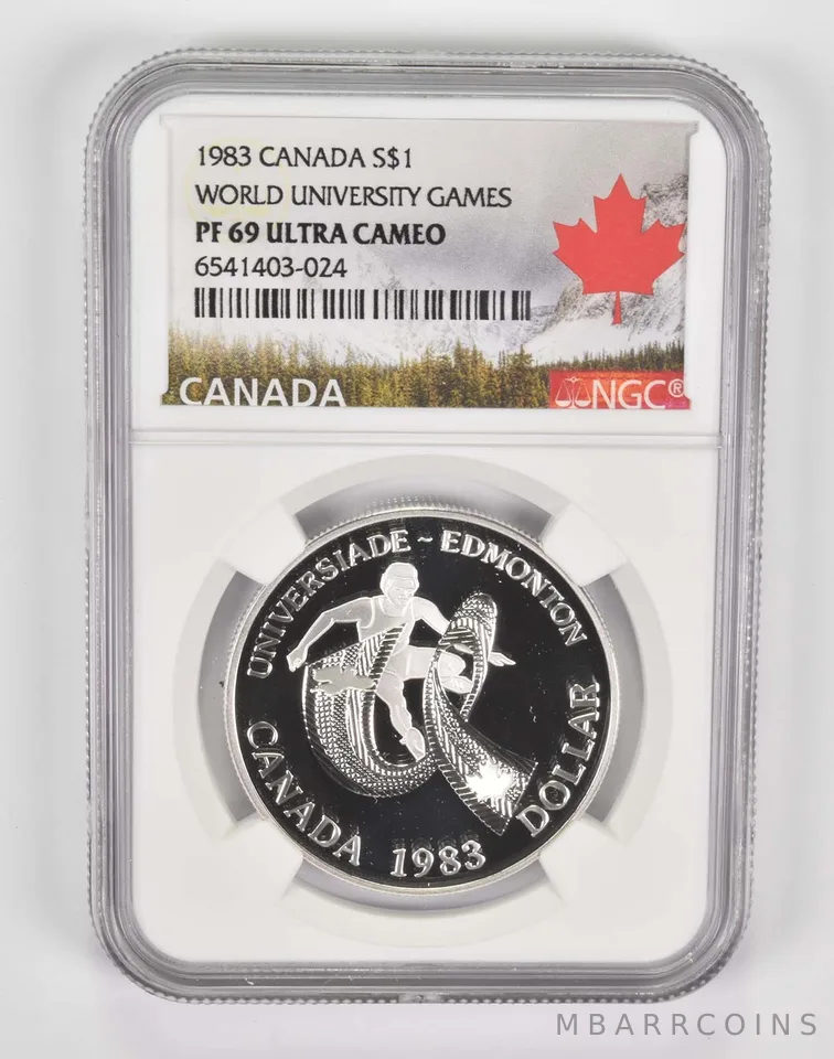 1983 Canada $1 Silver Dollar World Uni Games PF69 UCam NGC Canada Lbl