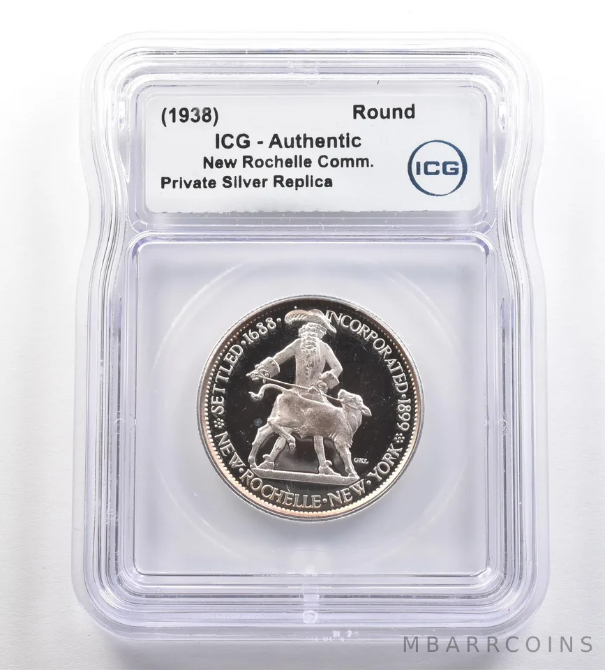 (1938) New Rochelle Commemorative Gallery Silver Half Dollar ICG *4281