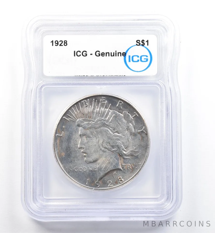 1928 Peace Silver Dollar Genuine ICG *9878