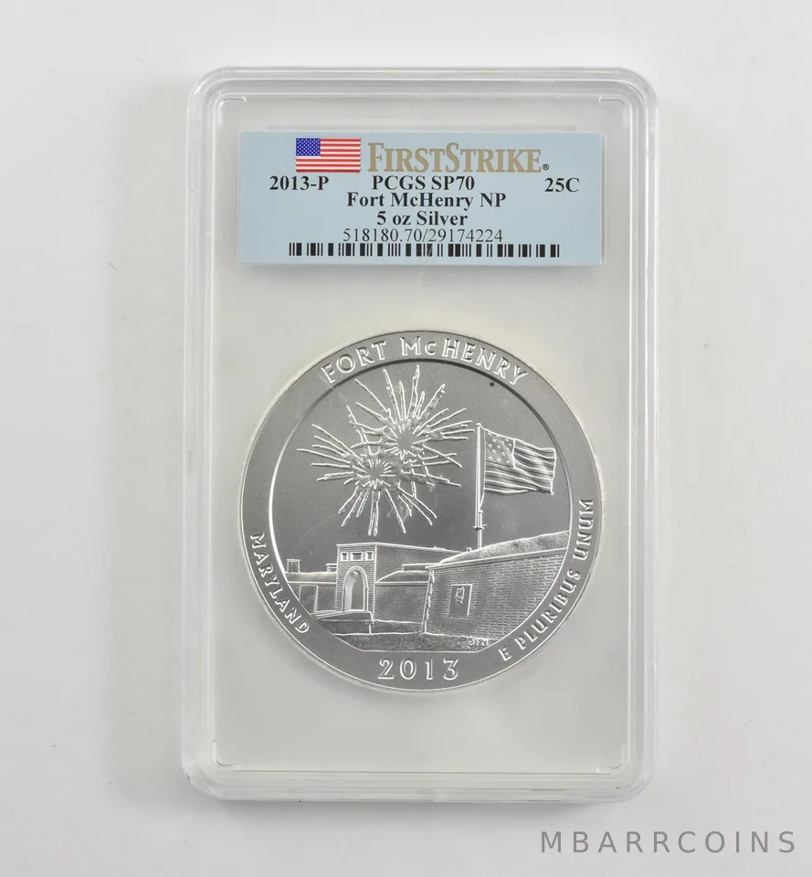 2013-P 5 Oz Silver Quarter America The Beautiful Fort McHenry SP70 PCGS *1734