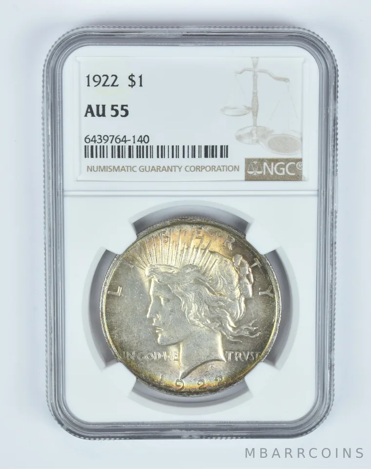 AU55 1922 Peace Silver Dollar NGC - Crusty Color - Nice Tone a7828