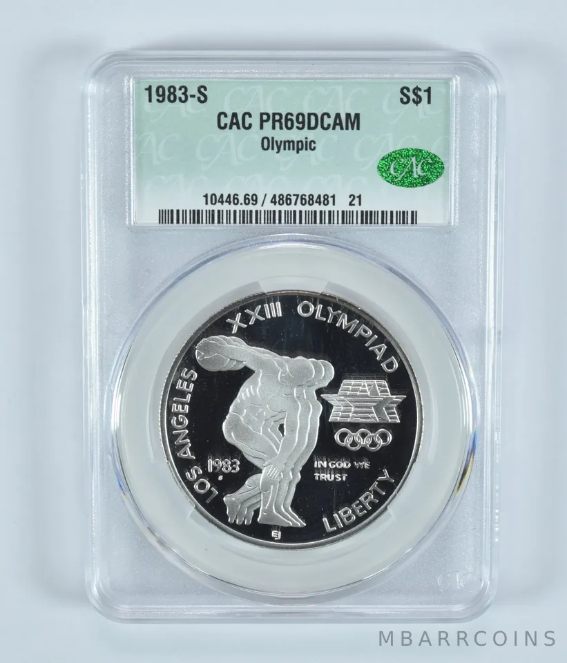 1983-S Olympic Discus Commemorative Silver Dollar PR69 DCAM CAC CACg