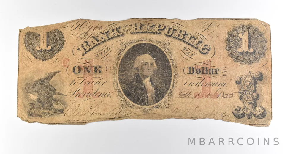 1855 $1 Rhode Island Bank Of The Republic Obsolete Note *3760