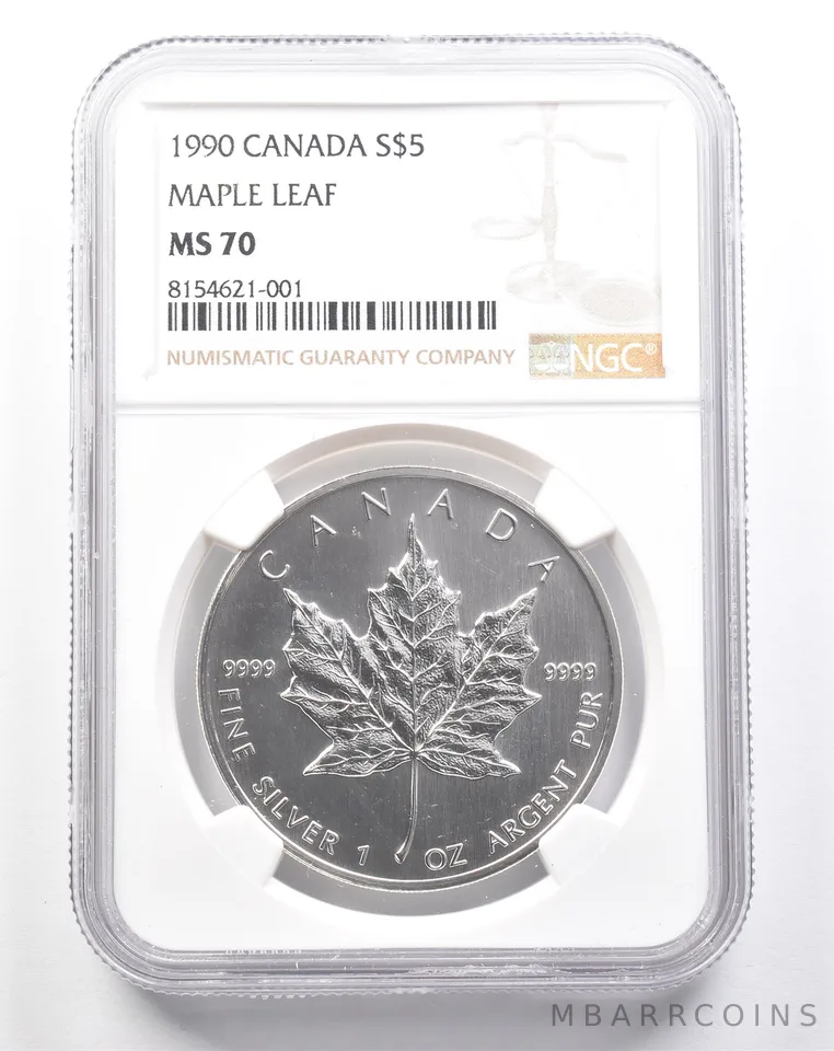 1990 Canada 5 Dollars Silver Maple Leaf MS70 NGC TOP POP Only 70 *2192