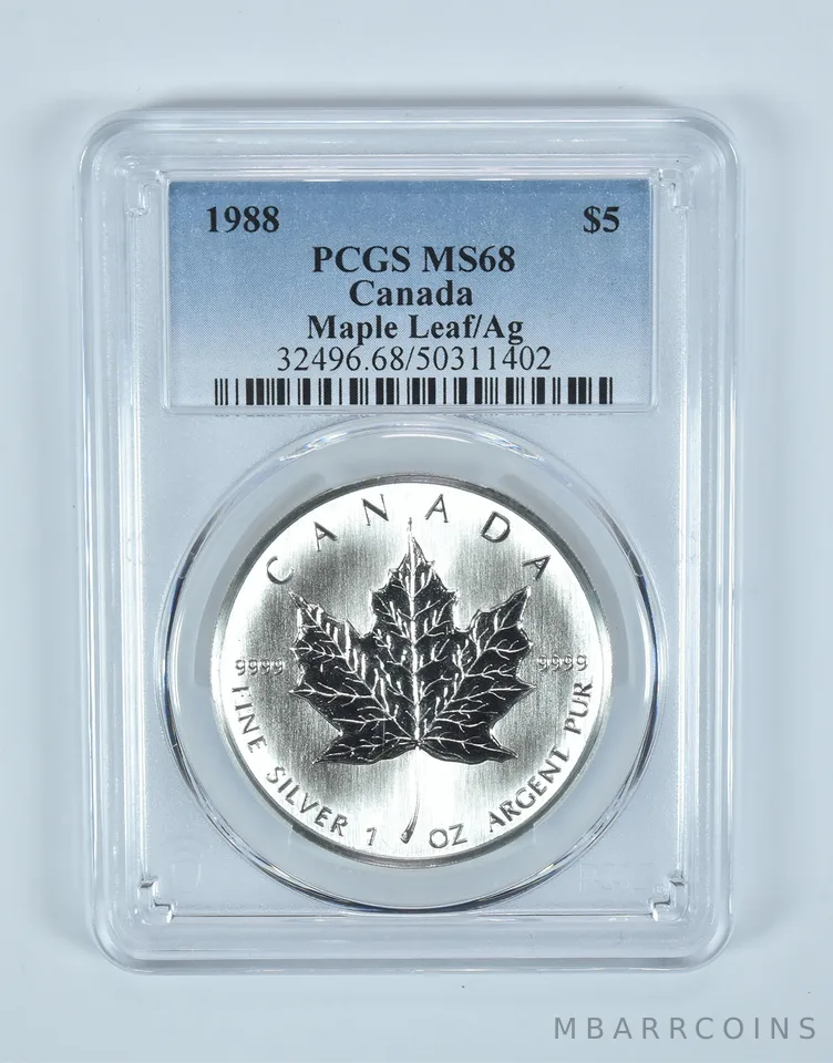 1988 Canada 5 Dollars Silver Maple Leaf MS68 PCGS Blue Label
