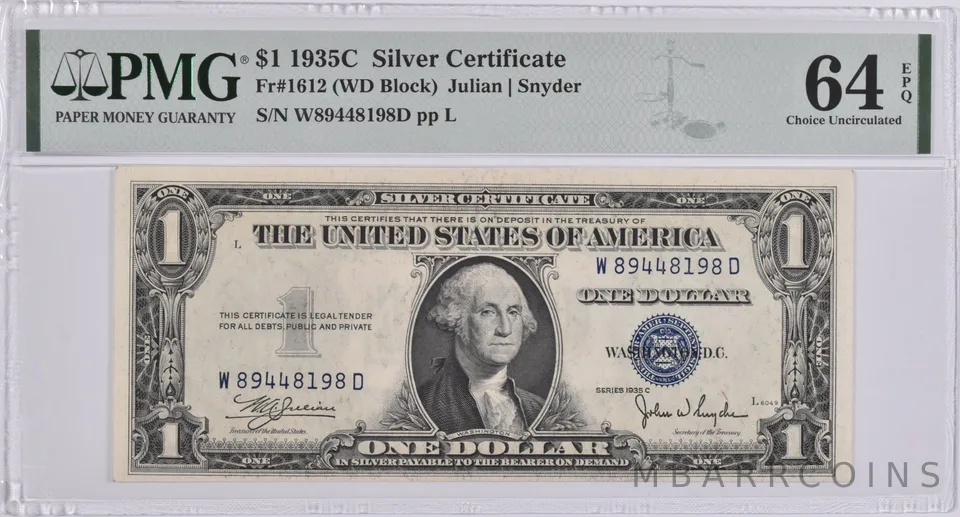 $1 1935-C Silver Certificate PMG Choice Unc 64 EPQ Fr#1612