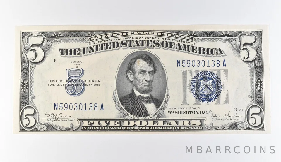 1934 C $5 Silver Certificate Blue Seal Fr#1653 *9712
