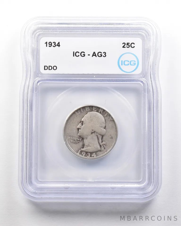 1934 Washington Quarter Mint Error DDO AG3 ICG *1680