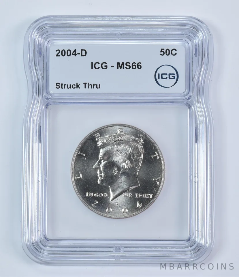 2004-D Kennedy Half Dollar Mint Error Struck Thru MS66 ICG *9332