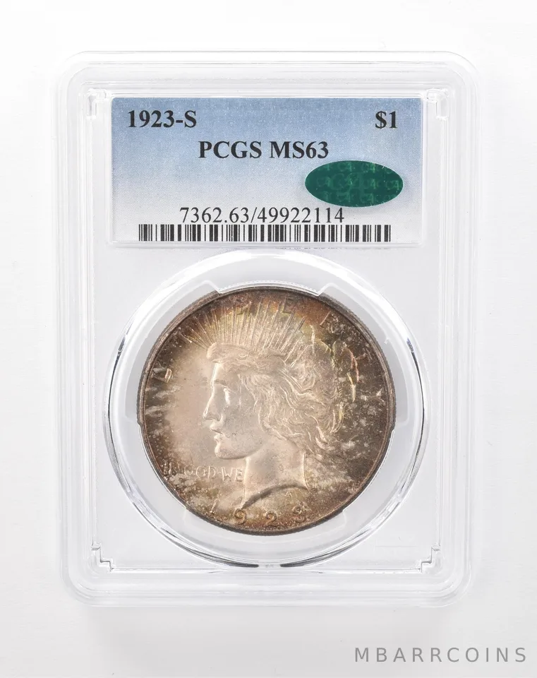 1923-S Peace Silver Dollar MS63 PCGS CAC Beautiful Tone a0404