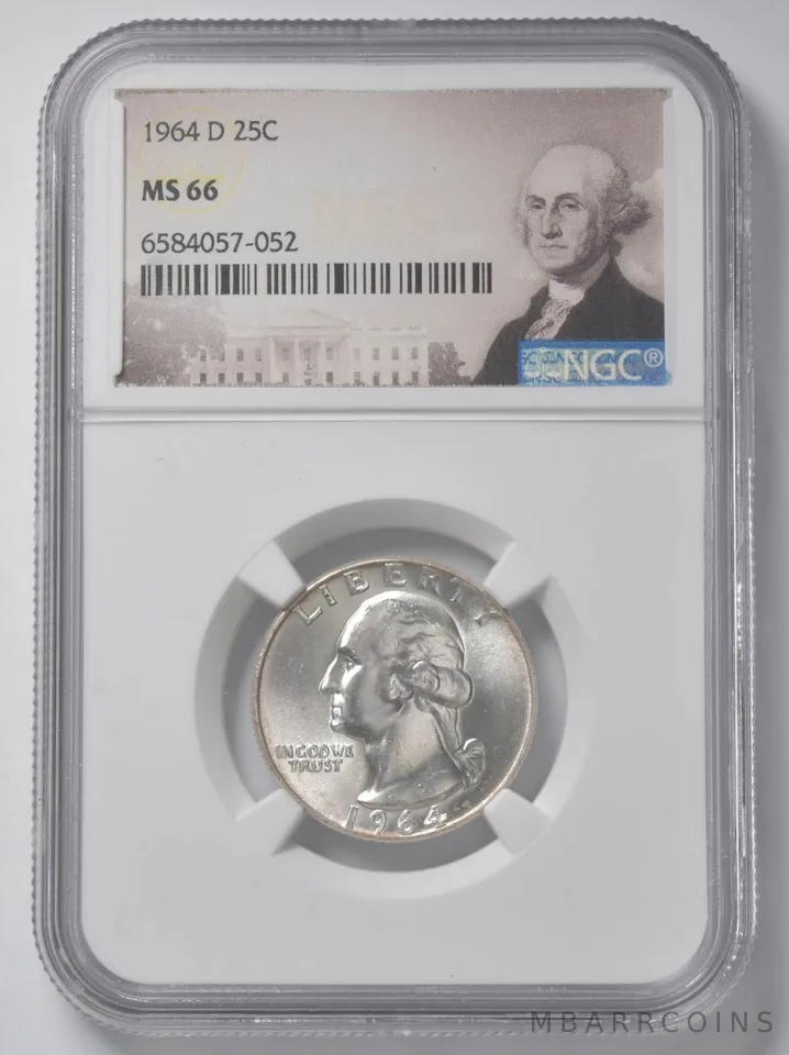 1964-D Washington Quarter MS66 NGC - Special Lbl - 90% Silver