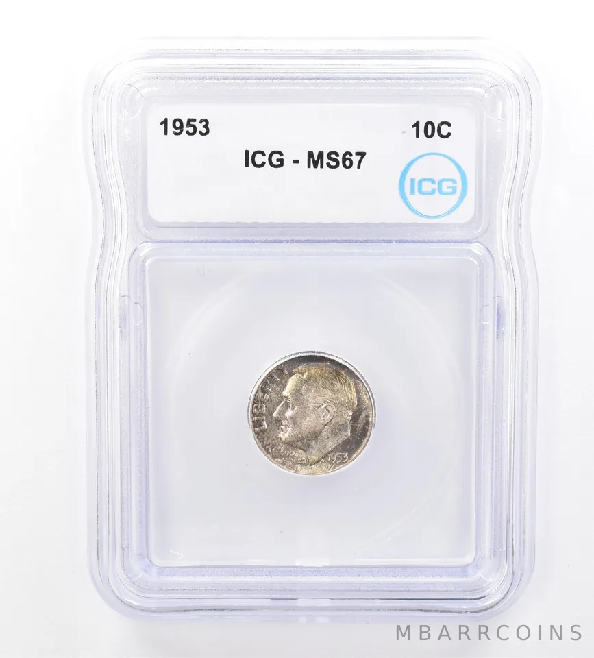 1953 Roosevelt Dime MS67 ICG Beautiful Tone *1661
