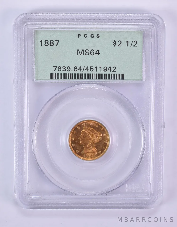 1887 $2.50 Liberty Head Gold Quarter Eagle MS64 PCGS OGH *1085