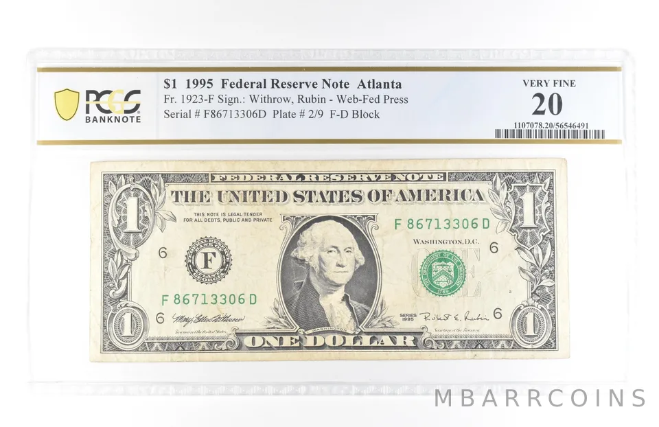 1995 $1 Atlanta GA FRN Fr#1923-F Very Fine 20 PCGS *5808