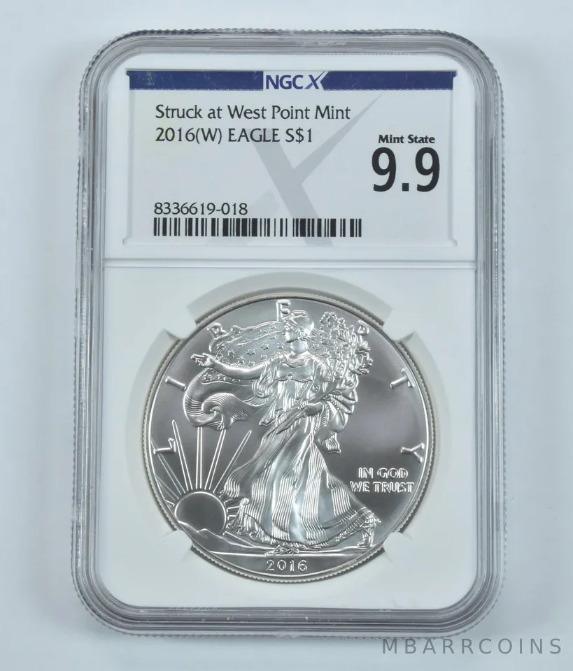 2016-(W) American Silver Eagle Struck At West Point Mint State 9.9 NGC X NGCX